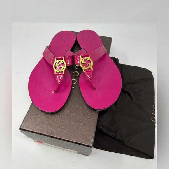 Gucci Microguccisima Fuchsia GG Thong Sandal Vernix  Pink size 37 EU Slide Flat - Picture 1 of 10